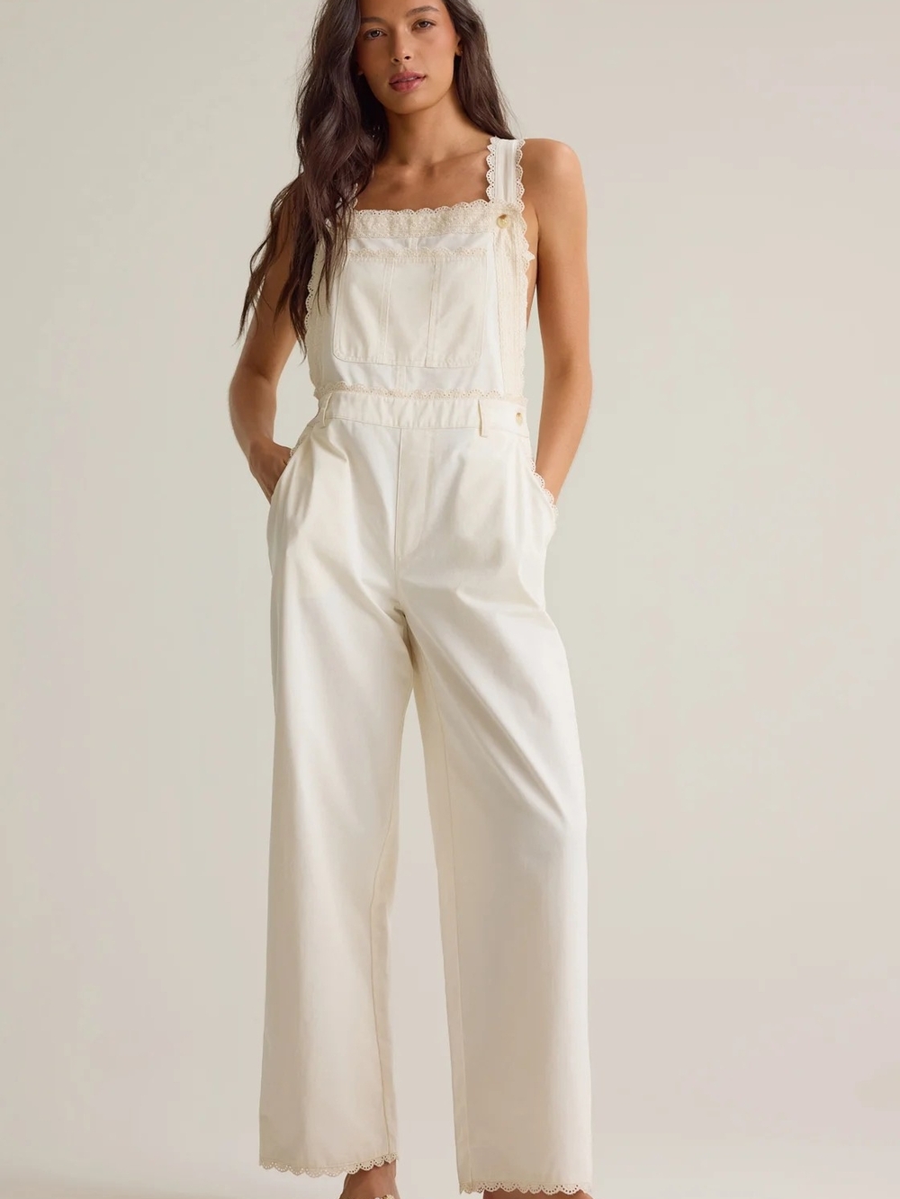 Altar'd State Ivy Lace Trim Overalls